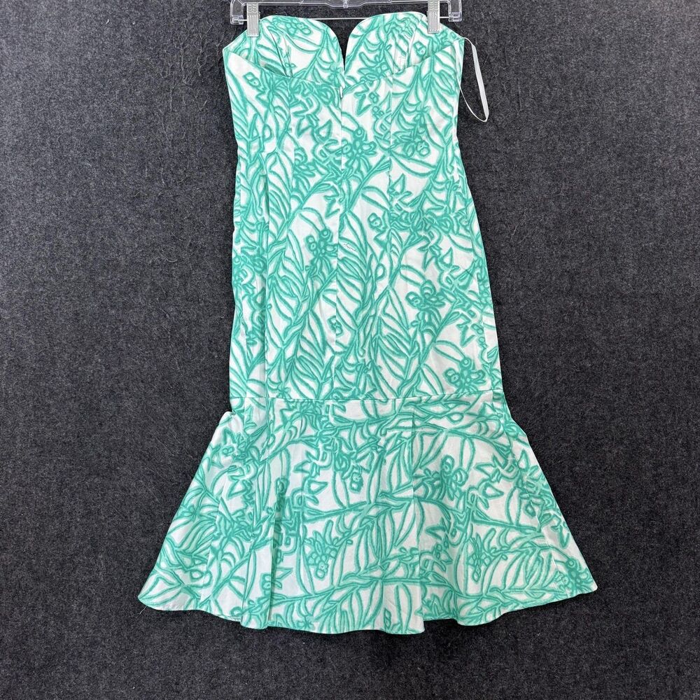 Milly Dress Women's 4 Green White Tropical Floral Strapless Sweetheart Mermaid - Picture 5 of 8